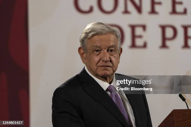 Andres Manuel Lopez Obrador, Mexico's president, during a news conference in Mexico City, Mexico, on Tuesday, Nov. 15, 2022. Lopez Obrador said he's...