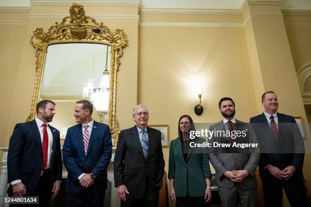 Sen.-elect Markwayne Mullin , Sen.-elect Ted Budd , Senate Minority Leader Mitch McConnell , Sen.-elect Katie Britt , Sen.-elect JD Vance and...