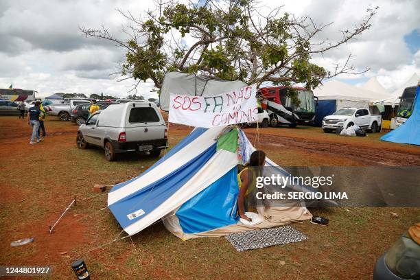 Supporters of Brazilian President Jair Bolsonaro camp during a demonstration to ask for federal intervention in front of the Army headquarters in...