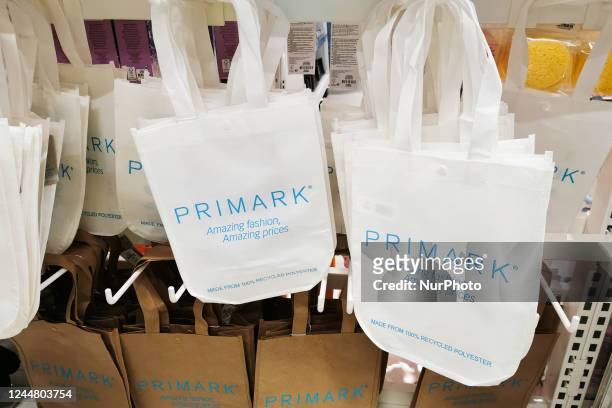 Bags made from 100% recycled polyester are seen in a recently opened Primark store in Bonarka shopping center in Krakow, Poland on November 15, 2022.