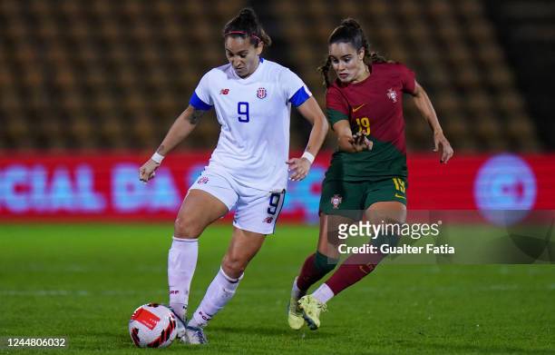 Carolina Venegas of Costa Rica with Diana Gomes of Portugal in action during the Women's International Friendly match between Portugal and Costa Rica...