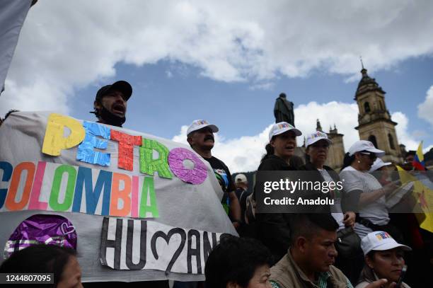 Thousands of people gather in the city of Bogota in favor of and in support of the first hundred days of President Gustavo Petro and in favor of the...