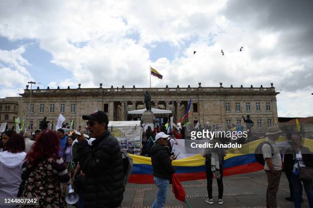 Thousands of people gather in the city of Bogota in favor of and in support of the first hundred days of President Gustavo Petro and in favor of the...