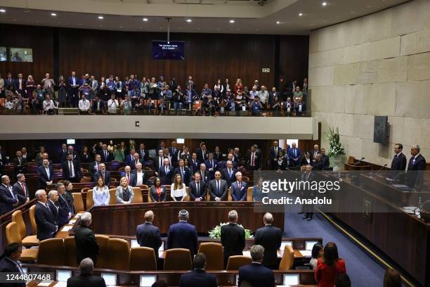 Lawmakers attend a swearing in ceremony at the Knesset in Jerusalem, on November 15, 2022.