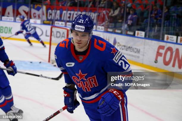 Hockey Club player, Alexander Nikishin seen in action during the Kontinental Hockey League, regular season KHL 2022 - 2023 between SKA Saint...