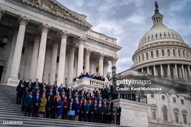 House Members-Elect of the 118th Congress gather for a class photo on the steps of the House of Representatives at the U.S. Capitol Building on...