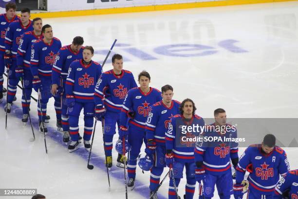 Hockey Club players seen in action during the Kontinental Hockey League, regular season KHL 2022 - 2023 between SKA Saint Petersburg and Dinamo Minsk...