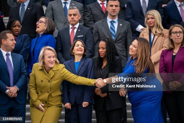 House Members-Elect of the 118th Congress gather for a class photo on the steps of the House of Representatives at the U.S. Capitol Building on...