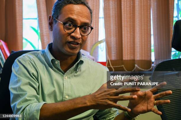 In this picture taken on October 10 BOOMs founder Govindraj Ethiraj speaks with AFP during an interview at their office in Mumbai. - India has the...