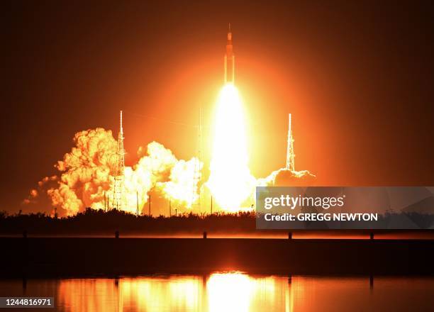 The Artemis I unmanned lunar rocket lifts off from launch pad 39B at NASA's Kennedy Space Center in Cape Canaveral, Florida, on November 16, 2022. -...