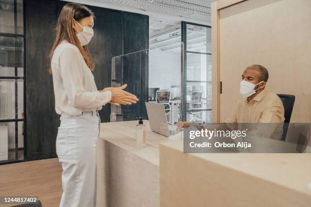 people working with mask during the covid-19 - corporate business covid stock pictures, royalty-free photos & images