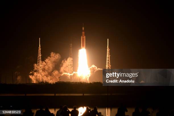 S Space Launch System rocket with the Orion spacecraft launches from pad 39B at the Kennedy Space Center for the Artemis 1 mission on November 16,...