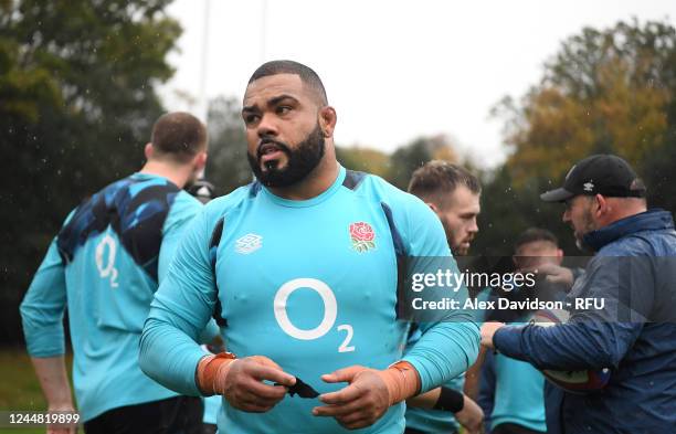 Kyle Sinckler of England looks on during a England Training Session at Pennyhill Park on November 15, 2022 in Bagshot, England.