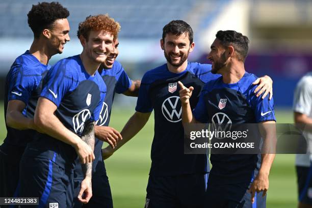 S players take part during a training session at the team's training camp in Doha on November 16 ahead of the Qatar 2022 World Cup football...