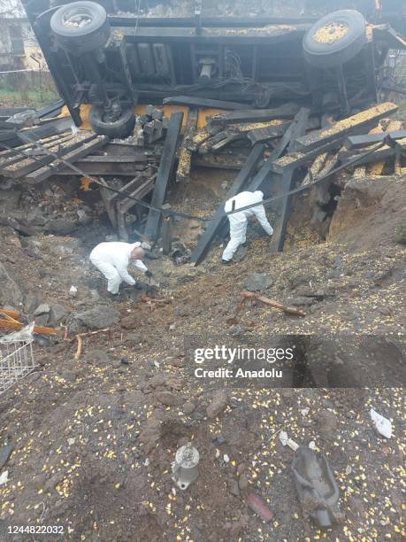 Members of the Polish Police conduct search and inspect the fields near the village of Przewodow in the Lublin Voivodeship in Przewodow, Poland on...