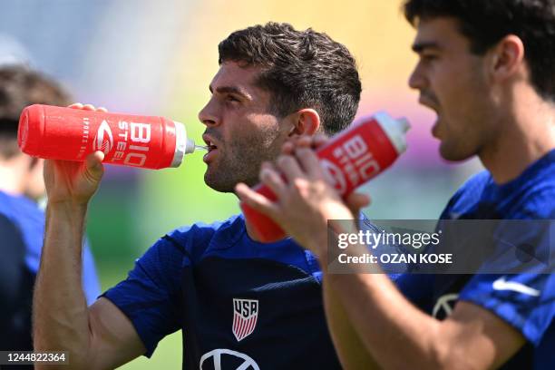 S midfielder Christian Pulisic takes part in a training session at the team's training camp in Doha on November 16 ahead of the Qatar 2022 World Cup...