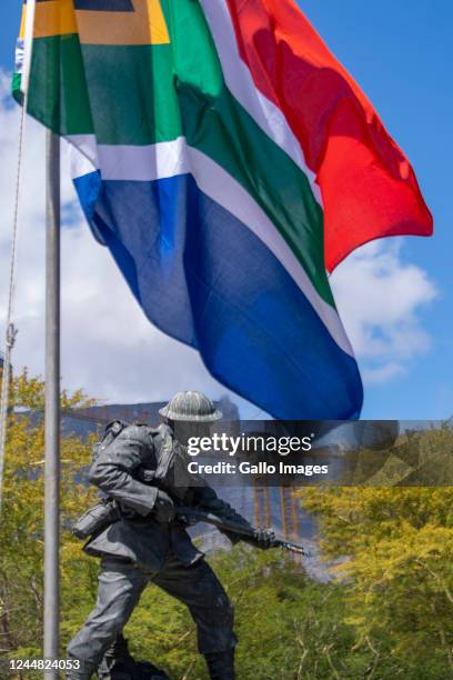 General view at the annual Remembrance Day memorial service and wreath-laying parade at the Cenotaph War Memorial Statue in Heerengracht Street on...