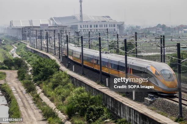 Jakarta Bandung High-Speed Train or Comprehensive Inspection Train was seen during the dynamic trial in Tegalluar. President Joko Widodo and Chinese...