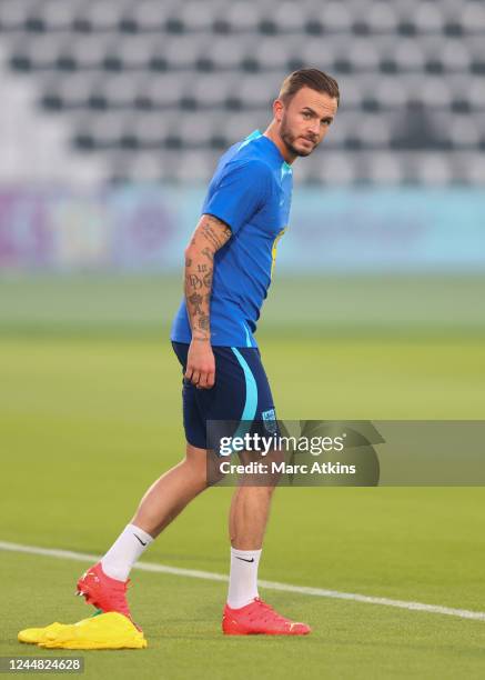 James Maddison of England during the England Training Session at Al Wakrah Stadium on November 16, 2022 in Doha, Qatar.