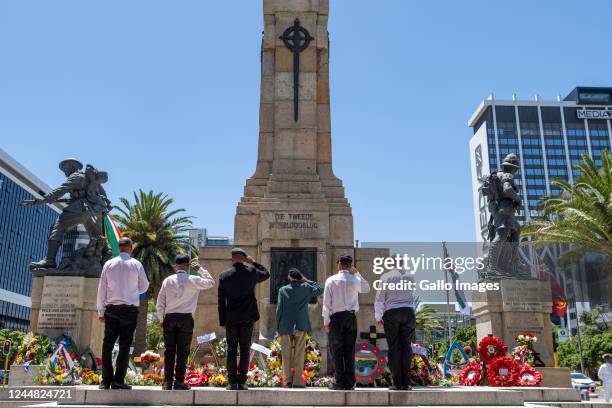 William van Wyk , Jackson Human and Walter Brewis at the annual Remembrance Day memorial service and wreath-laying parade at the Cenotaph War...