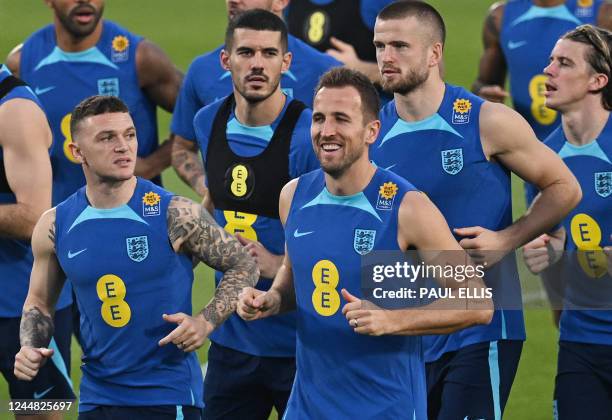 England's forward Harry Kane takes part in a training session at the Al Wakrah Stadium in Doha on November 16 ahead of the Qatar 2022 World Cup...