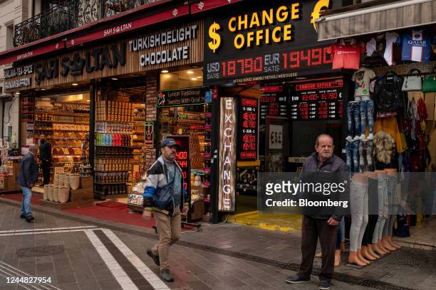 Currency exchange bureau near the Grand Bazaar in Istanbul, Turkey on Wednesday, Nov. 16, 2022. Turkey is contending with the worst cost-of-living...