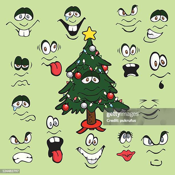 illustrations, cliparts, dessins animés et icônes de arbre de noël expressions - christmas angry