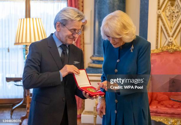 Camilla, Queen Consort presents Mikhail Baryshnikov with The Queen Elizabeth II Coronation Award, Royal Academy of Dance's highest honour, in...