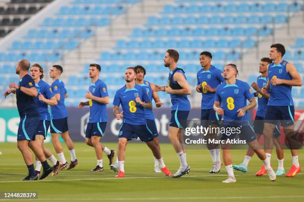 James Maddison of England trains with team mates during the England Training Session at Al Wakrah Stadium on November 16, 2022 in Doha, Qatar.