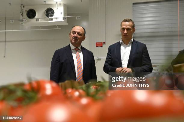 Walloon Vice-Minister President Willy Borsus, and and Matus Gala CEO LIDL Belgique are pictured during the inauguration of the Lidl distribution...