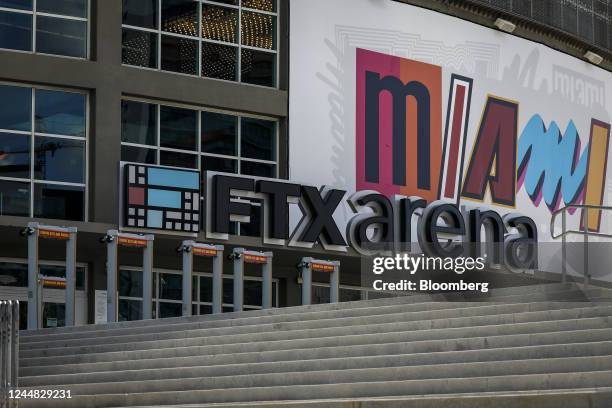 Signage outside the FTX Arena in Miami, Florida, US, on Thursday, Nov. 17, 2022. Miami-Dade County and the NBA's Miami Heat said in a...