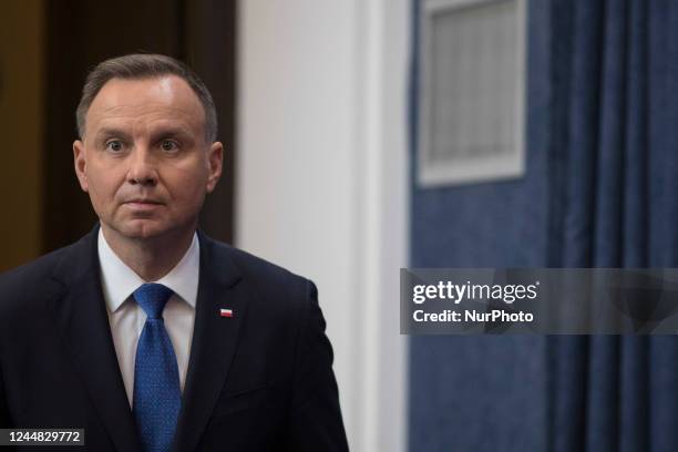 Andrzej Duda President of Poland seen during Polish National Security Council in response to shells explosion in Przewodow village in Lubelskie...
