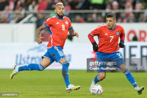 Arturo Vidal , Alexis Sanchez during the friendly match between Poland v Chile, in Warsaw, Poland, on November 16, 2022.