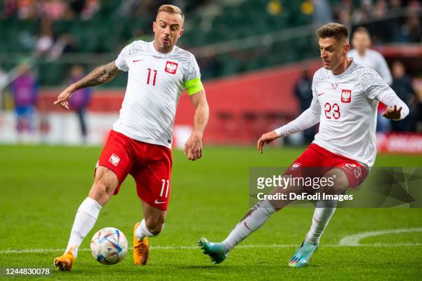 Kamil Grosicki of Poland controls the ball during the friendly match between Poland v Chile on November 16, 2022 in Warsaw, Poland.