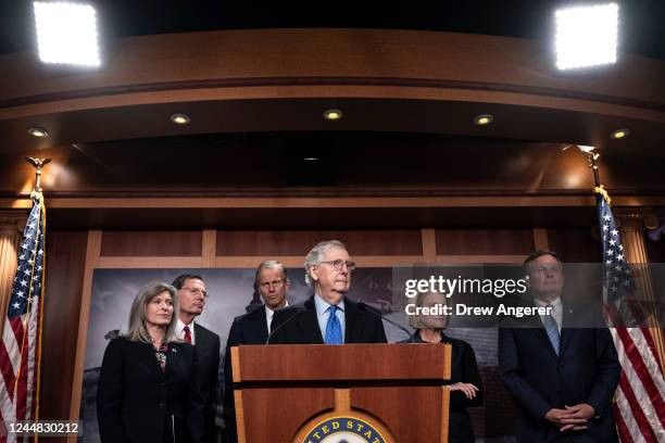 Senate Minority Leader Mitch McConnell speaks during a news conference following a meeting with Senate Republicans at the U.S. Capitol on November...