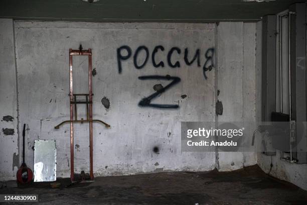 View of damage at a police station where the detainees allegedly tortured and ill-treated by the Russian forces in Kherson city center during a press...