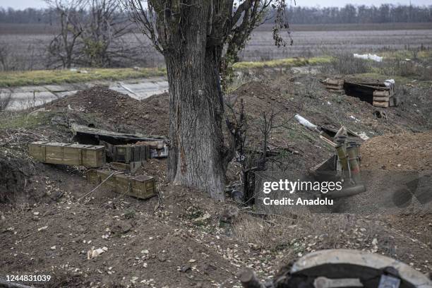 View of unexploded ammunition and mines cleared by Ukrainian emergency service teams after the withdrawal of the Russian army from Kherson to the...