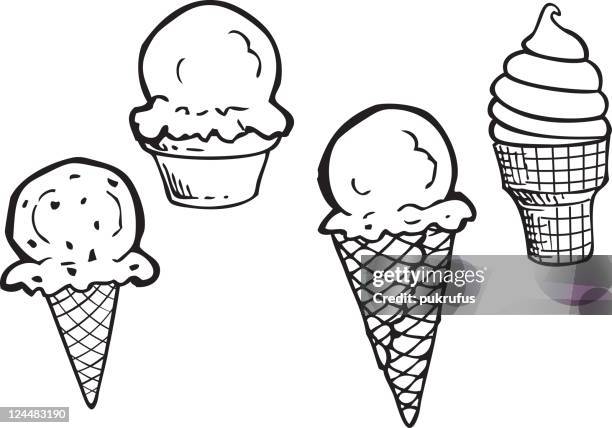ice cream line art - ice cream cone illustration stock illustrations