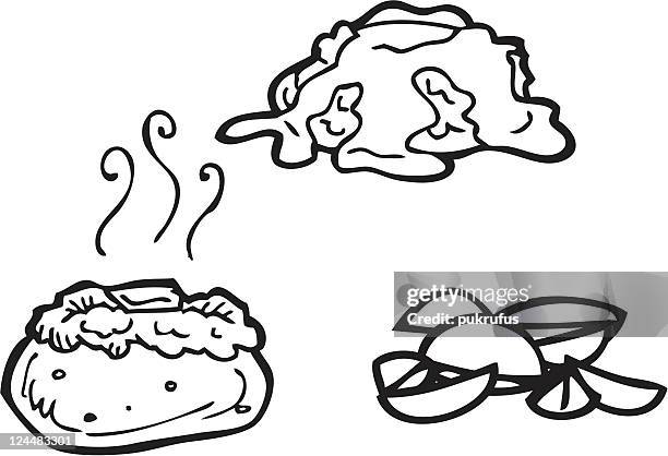 stockillustraties, clipart, cartoons en iconen met potato line art - gepofte-aardappel