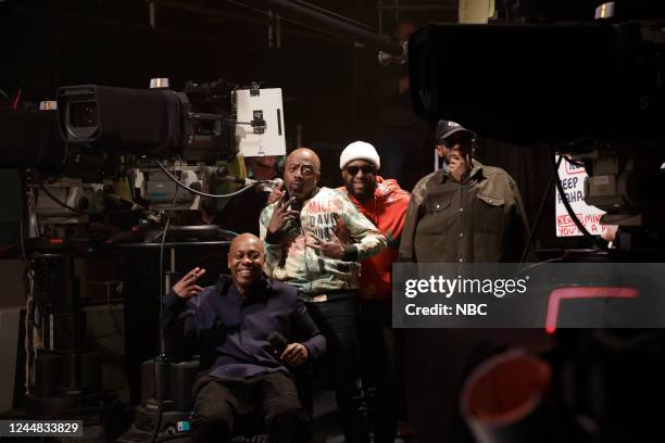 Dave Chappelle, Black Star Episode 1832 -- Pictured: Host Dave Chappelle, Donnell Rawlings, and Talib Kweli and Yasiin Bey of musical guest Black...