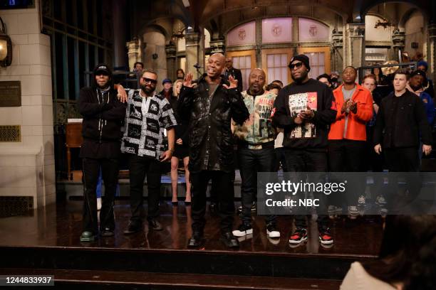 Dave Chappelle, Black Star Episode 1832 -- Pictured: Yaslin Bey of musical guest Black Star, Madlib, host Dave Chappelle, Donnell Rawlings, and Talib...