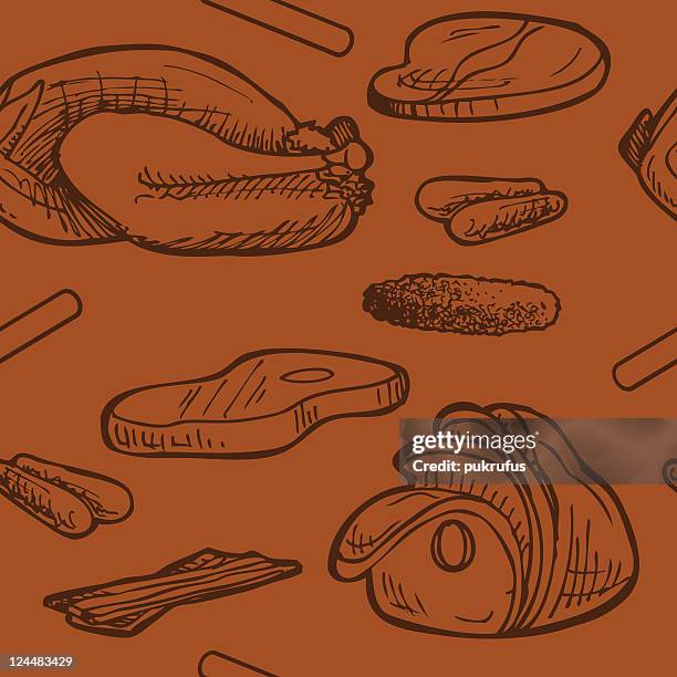 seamless meat background - double hotdog stock illustrations