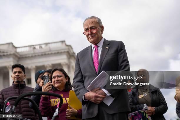Senate Majority Leader Chuck Schumer waits to speak during a news conference about the Deferred Action for Childhood Arrivals program outside the...