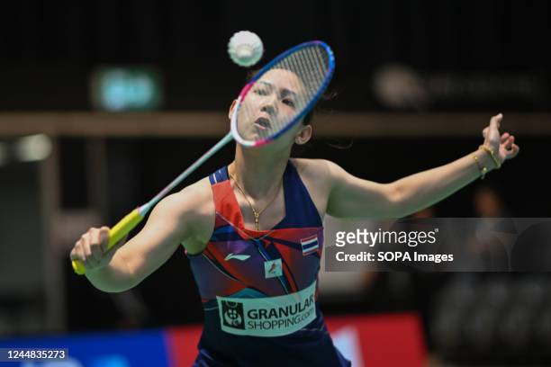 Pornpawee Chochuwong of Thailand seen in action during the 2022 SATHIO GROUP Australian Badminton Open women's single round of 32 match against...