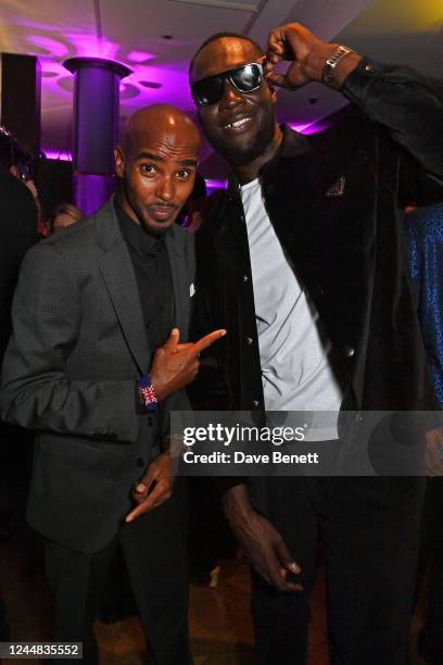 Sir Mo Farah and Stormzy attend the GQ Men Of The Year Awards in association with BOSS after party at The House of MOTY on November 16, 2022 in...