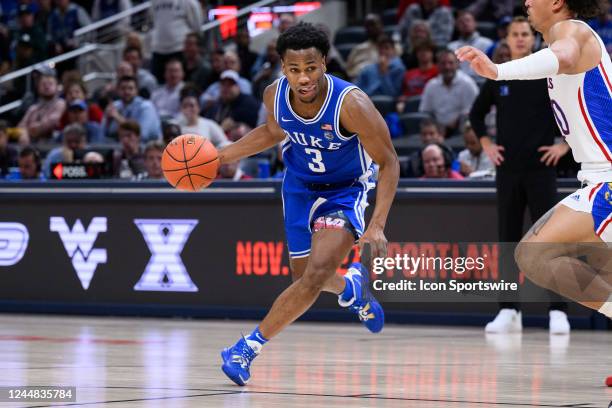 Duke Blue Devils guard Jeremy Roach drives into the lane during the men's Champions Classic college basketball game between the Duke Blue Devils and...