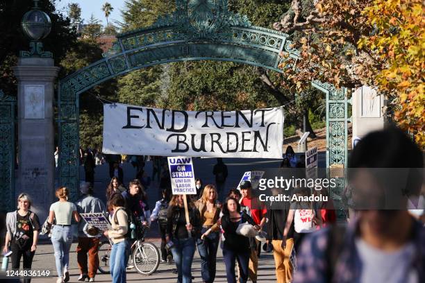 Academic workers strike at the UC Berkeley in California, United States on November 16, 2022. About 48,000 unionized academic workers across the...