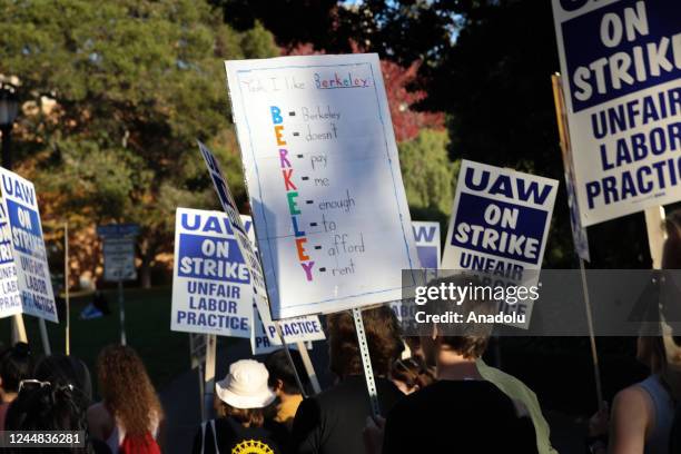 Academic workers strike at the UC Berkeley in California, United States on November 16, 2022. About 48,000 unionized academic workers across the...