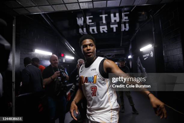 Kyle Lowry of the Miami Heat leaves the court after their NBA game against the Toronto Raptors at Scotiabank Arena on November 16, 2022 in Toronto,...