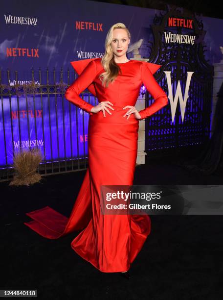 Gwendoline Christie at the premiere of Netflix's "Wednesday" held at Hollywood Legion Theater on November 16, 2022 in Los Angeles, California.